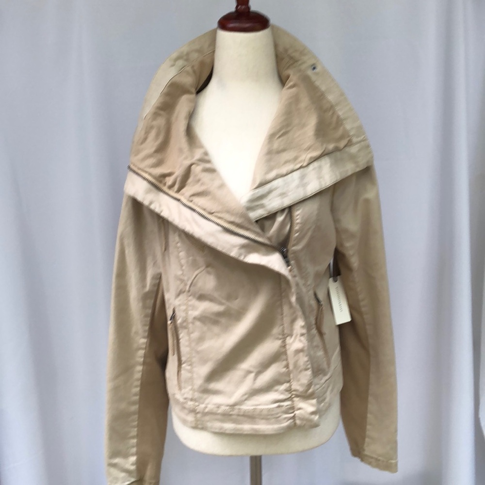 Anthropologie Tan Utility Jacket with Asymmetrical Zipper and High Collar